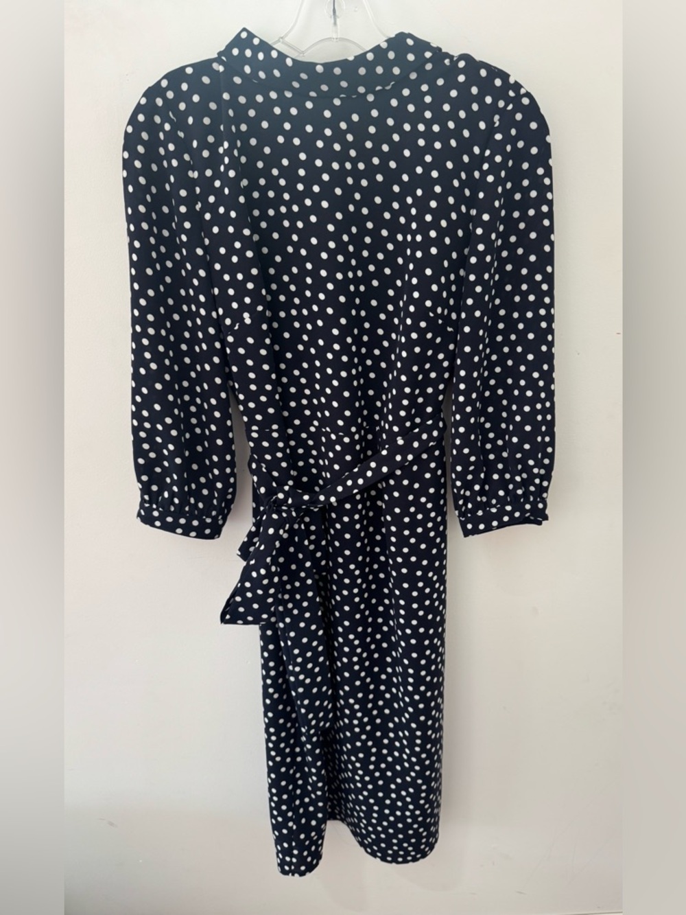 Boden Navy Polka Dot Long-Sleeve Dress with Self-Tie Waist, Size 6